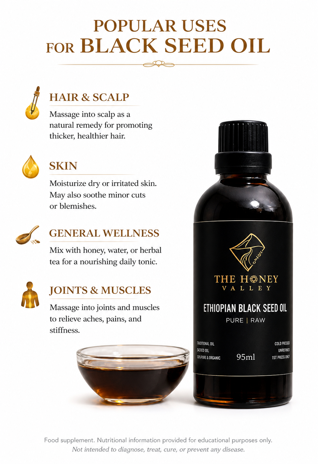 Potent Cold Pressed Grade A Ethiopian Black Seed Oil 95ML        (Lab Tested 2.95% THQ)